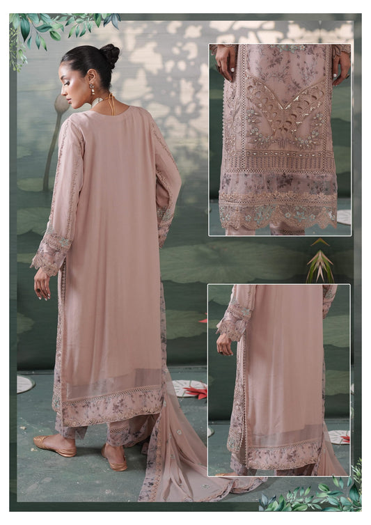Silvana by Guzel Embroidered Chiffon Stitched 3 Piece Suit - babyPink - Luxury Collection