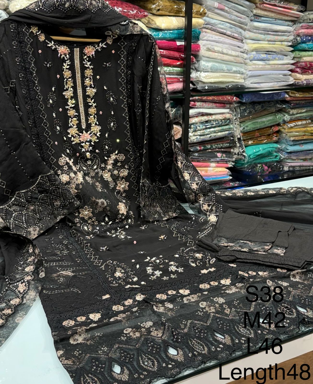 Silvana by Guzel Embroidered Chiffon Stitched 3 Piece Suit - Reha - Black - Luxury Collection