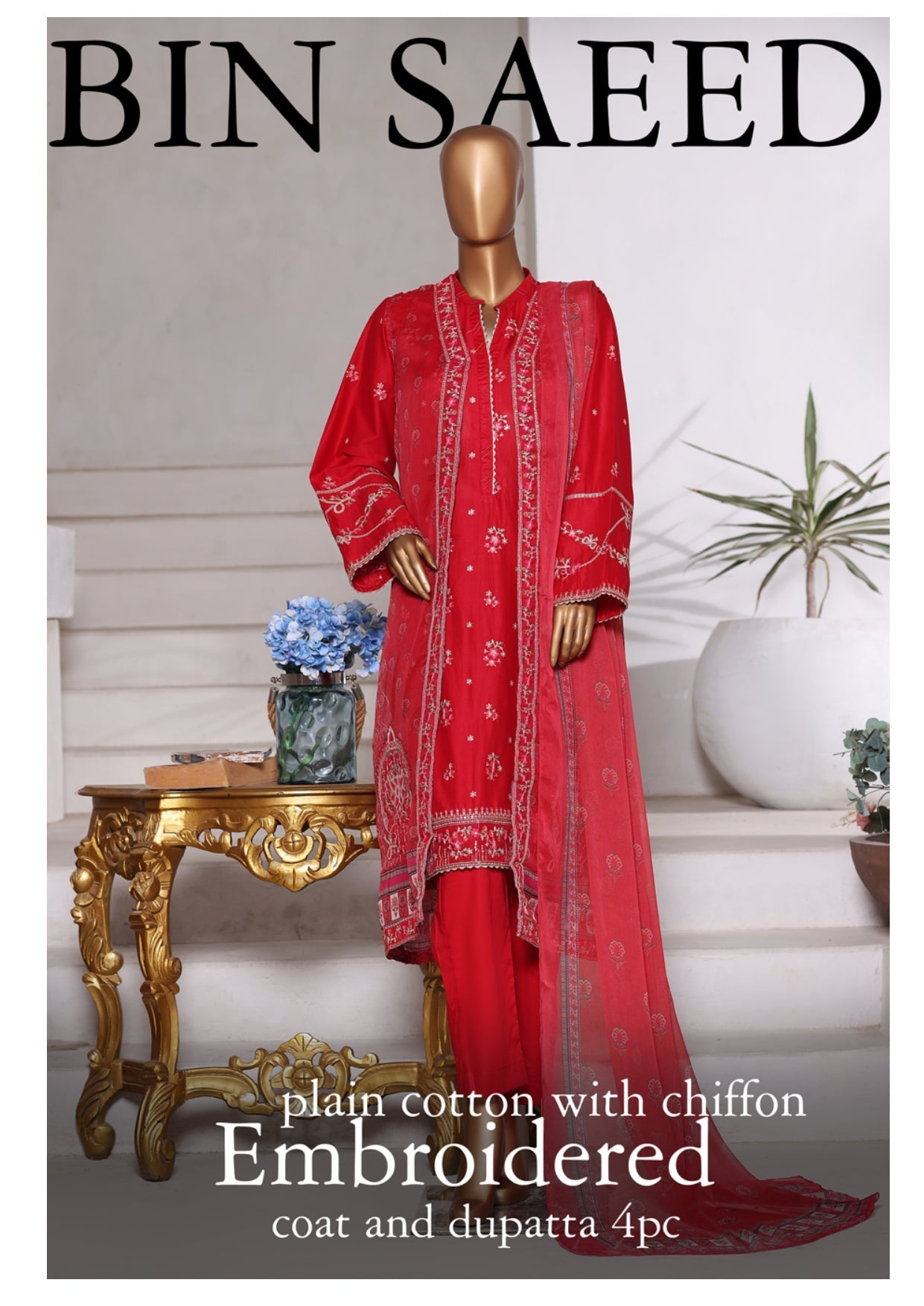 Bin Saeed | Stitched Embroidered Lawn With Gown In Sale
