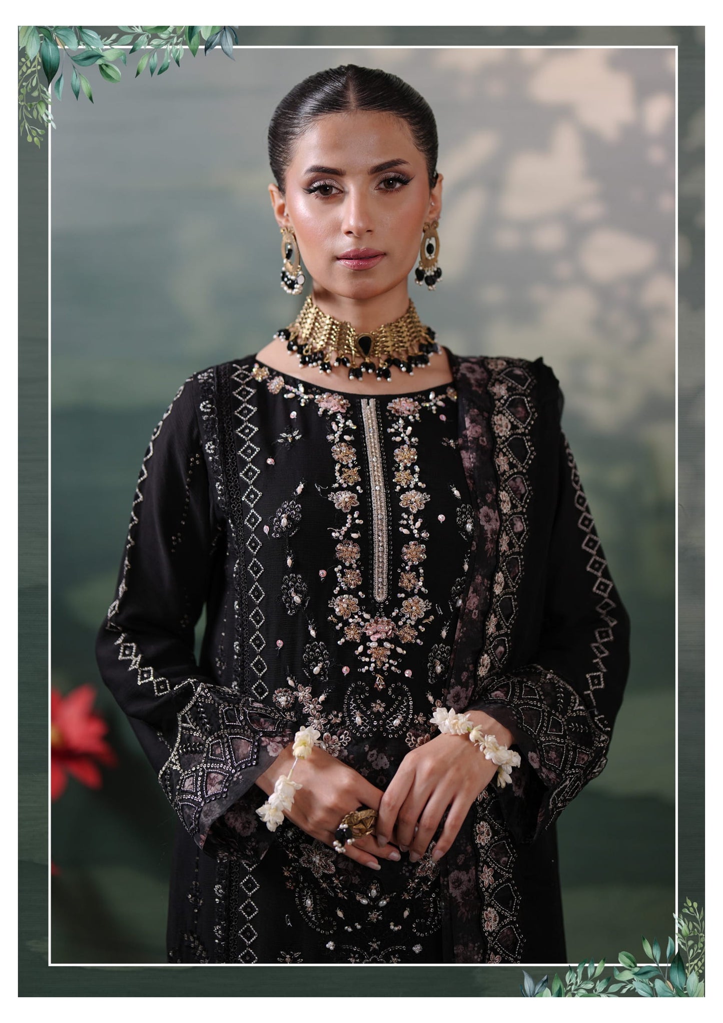 Silvana by Guzel Embroidered Chiffon Stitched 3 Piece Suit - Reha - Black - Luxury Collection