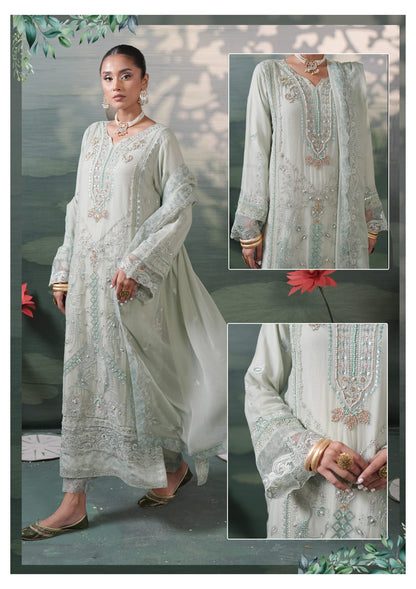 Silvana by Guzel Embroidered Chiffon Stitched 3 Piece Suit - Alva  - Green - Luxury Collection