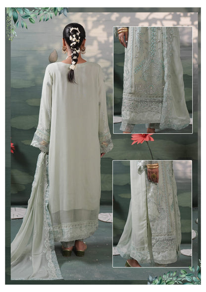 Silvana by Guzel Embroidered Chiffon Stitched 3 Piece Suit - Alva  - Green - Luxury Collection