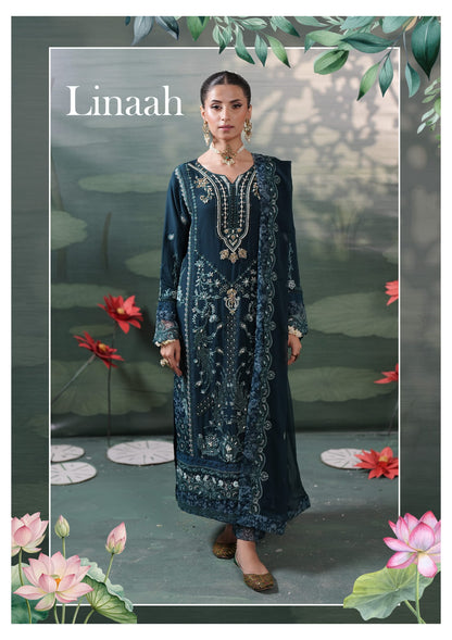 Silvana by Guzel Embroidered Chiffon Stitched 3 Piece Suit - Linaah - Blue - Luxury Collection