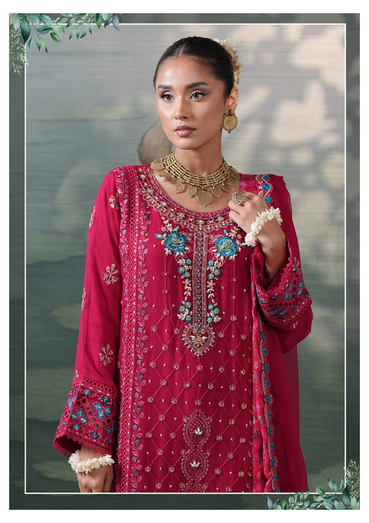Silvana by Guzel Embroidered Chiffon Stitched 3 Piece Suit  - Pink - Luxury Collection