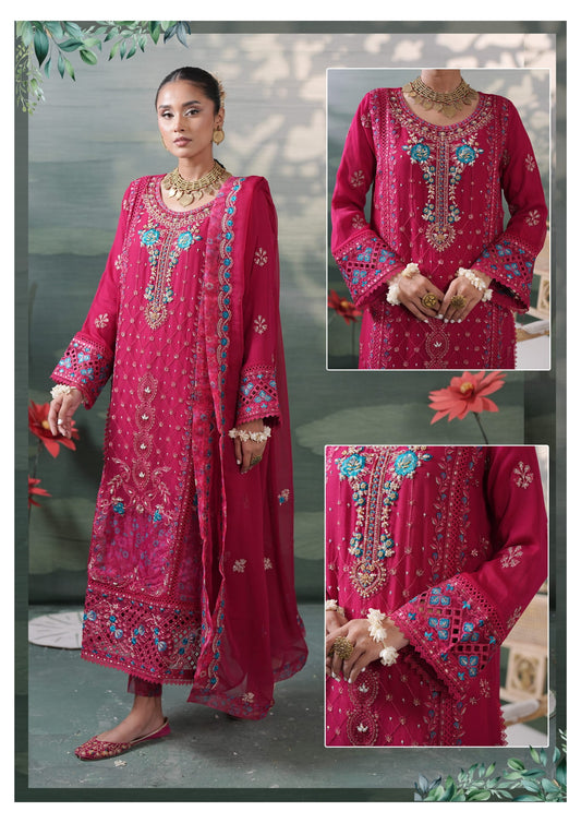 Silvana by Guzel Embroidered Chiffon Stitched 3 Piece Suit  - Pink - Luxury Collection