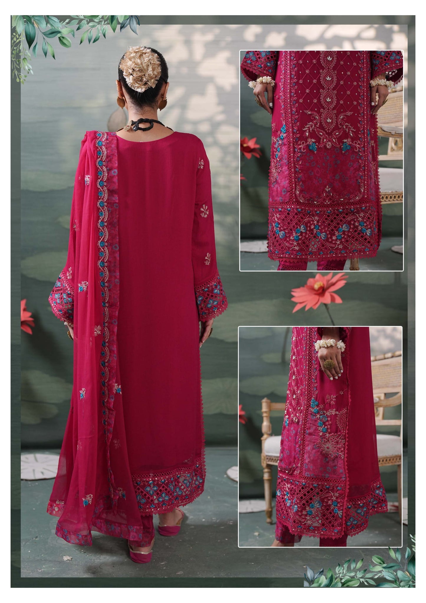 Silvana by Guzel Embroidered Chiffon Stitched 3 Piece Suit  - Pink - Luxury Collection