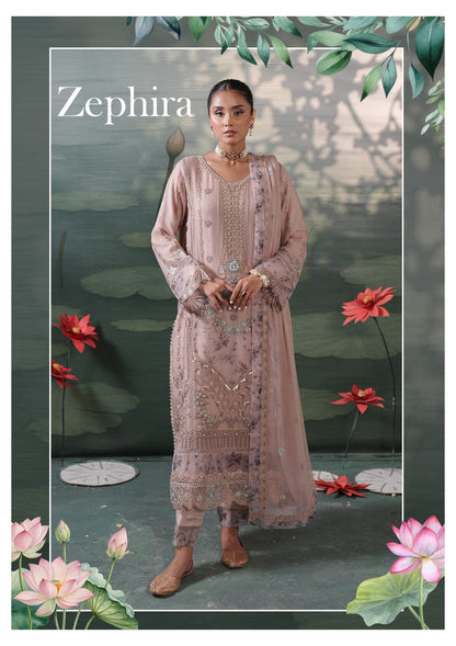 Silvana by Guzel Embroidered Chiffon Stitched 3 Piece Suit - babyPink - Luxury Collection