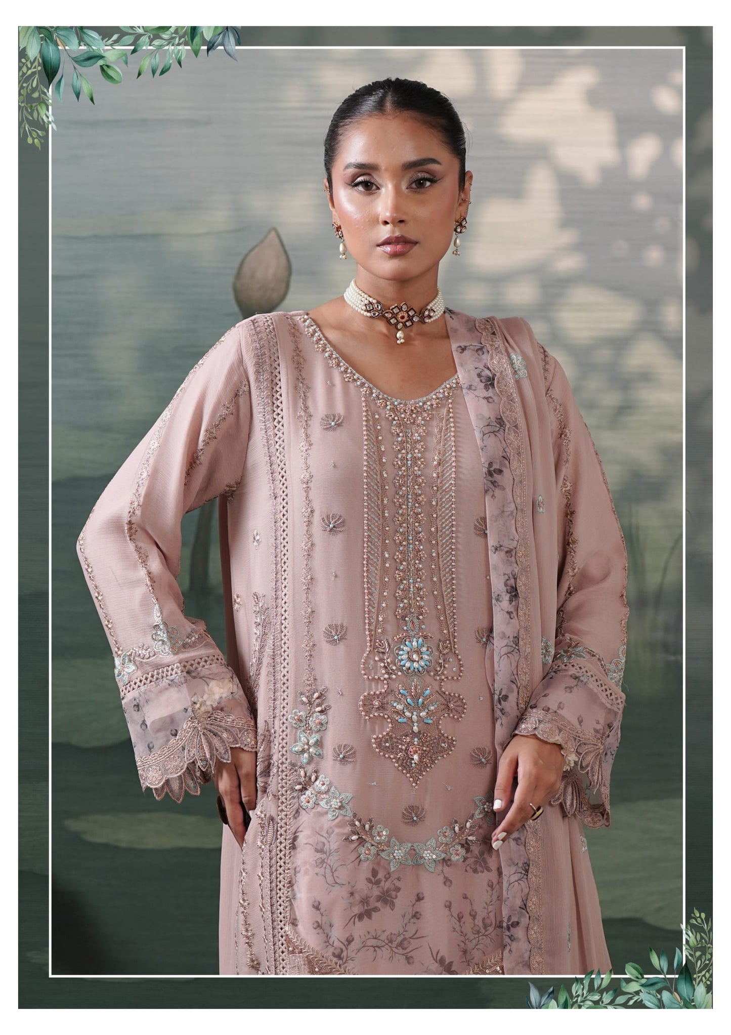 Silvana by Guzel Embroidered Chiffon Stitched 3 Piece Suit - babyPink - Luxury Collection