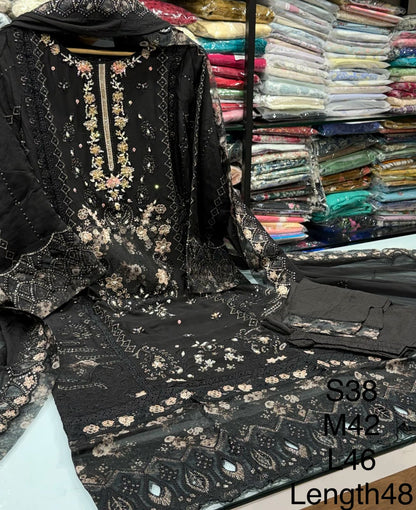 Silvana by Guzel Embroidered Chiffon Stitched 3 Piece Suit - Reha - Black - Luxury Collection