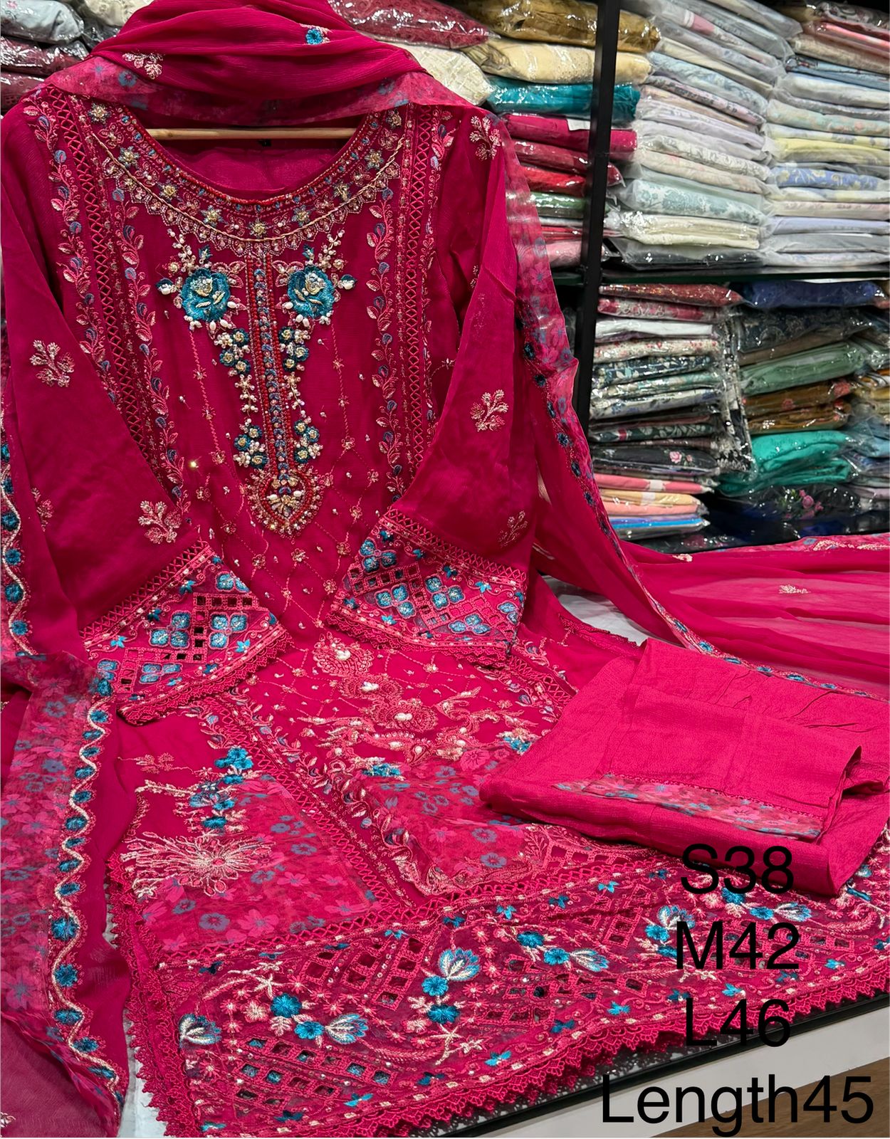 Silvana by Guzel Embroidered Chiffon Stitched 3 Piece Suit  - Pink - Luxury Collection