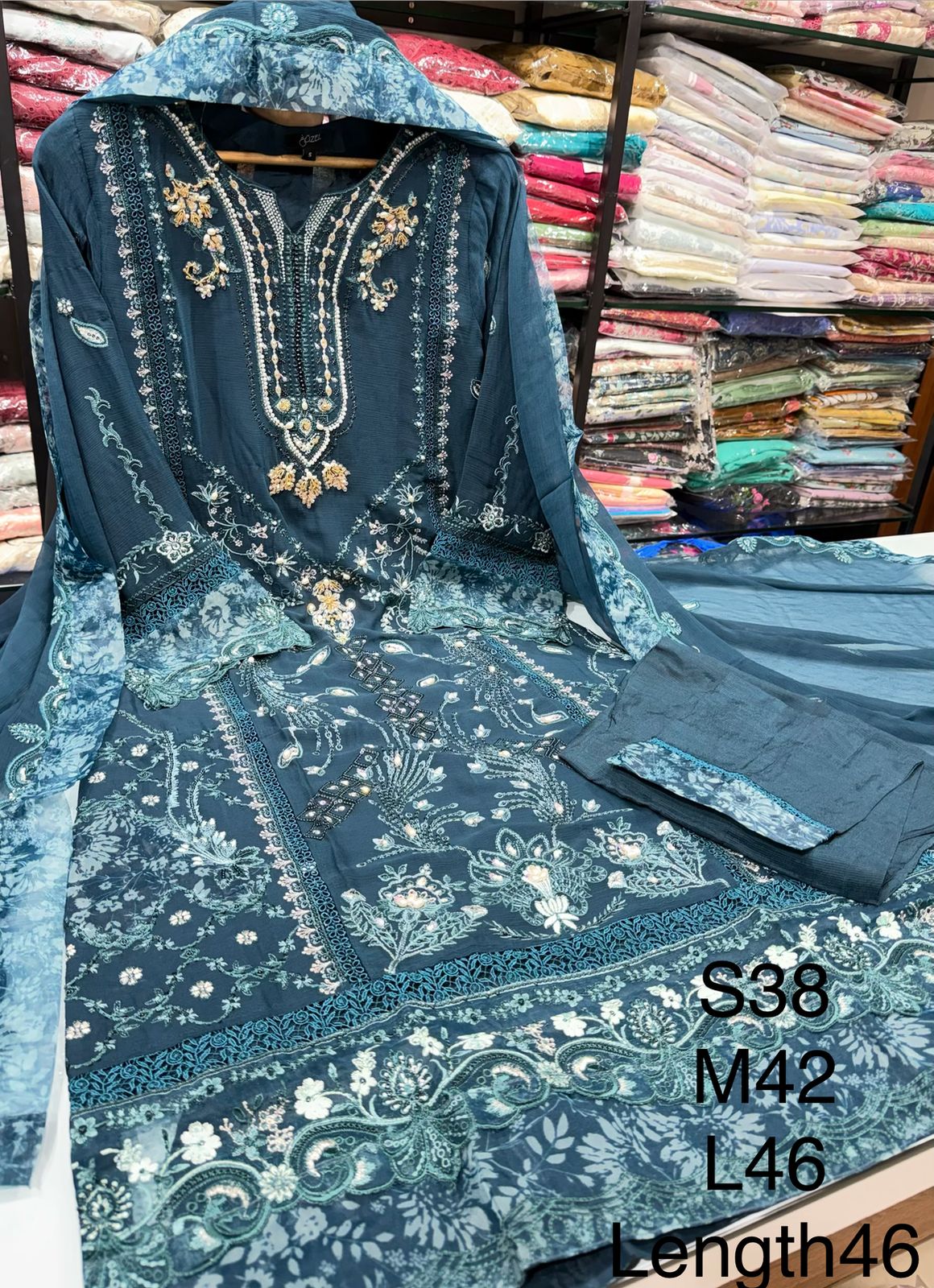 Silvana by Guzel Embroidered Chiffon Stitched 3 Piece Suit - Linaah - Blue - Luxury Collection