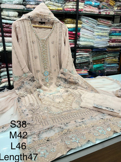 Silvana by Guzel Embroidered Chiffon Stitched 3 Piece Suit - babyPink - Luxury Collection