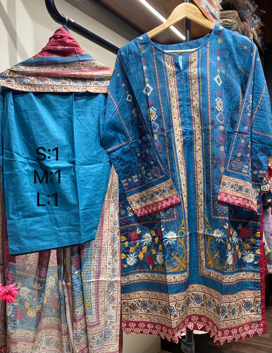 Hamna 3pcs Stitched Printed Lawn (D-1)